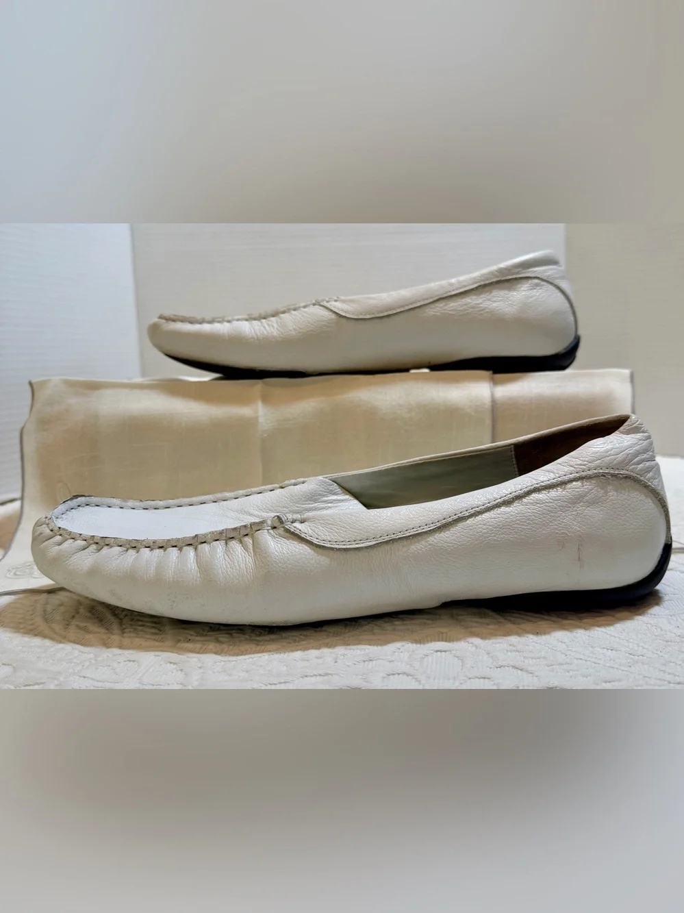 Auri Andreas White Leather Slip-On Loafers EU 44 US 11 Handmade Euro summer luxe